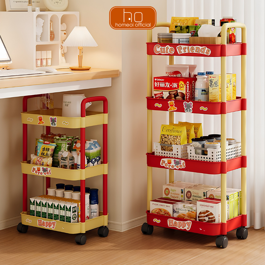 Kệ Đựng Bỉm Sữa 3-4 Tầng Có Bánh Xe HOME ƠI, Kệ Để Đồ Nhà Bếp, Đựng Đồ Ăn Vặt Xếp Tầng Tiện Lợi