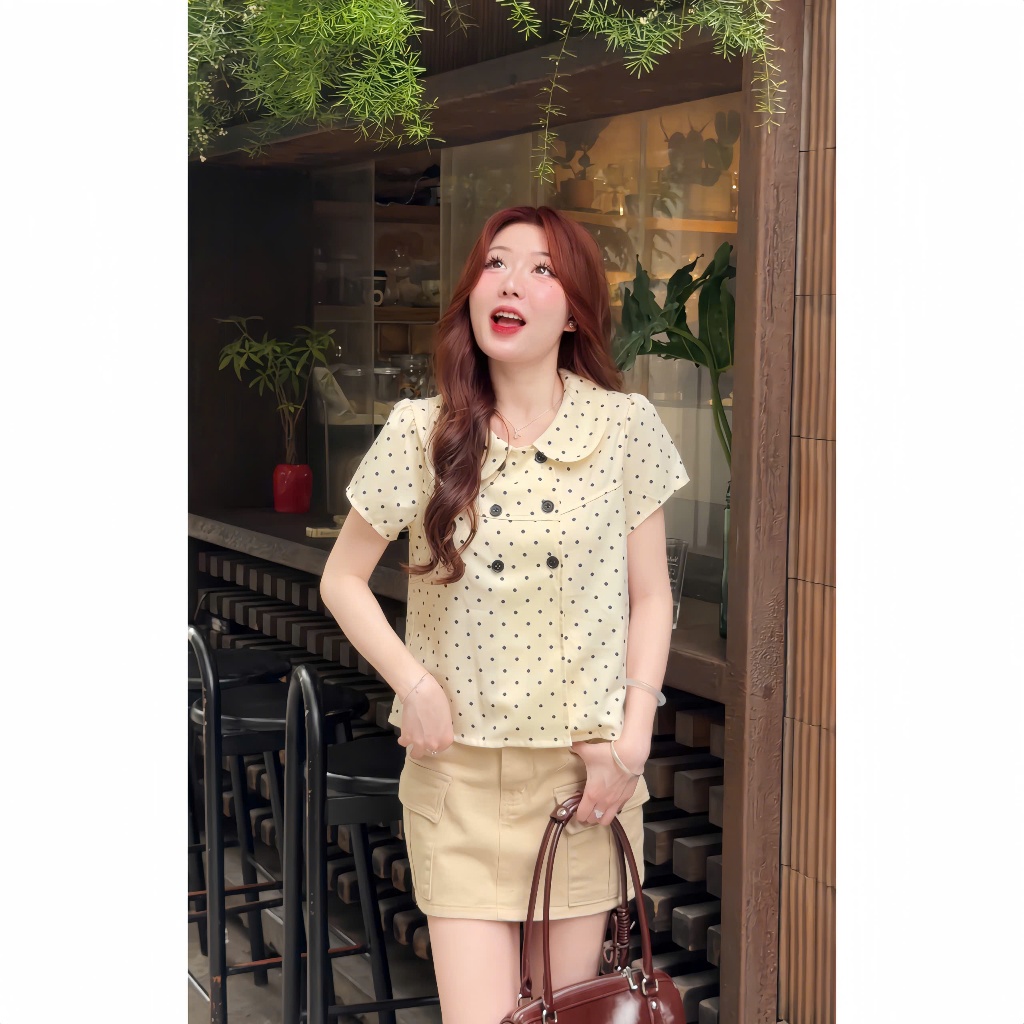 Áo babydoll tay ngắn cổ sen họa tiết chấm bi phong cách hàn quốc xixeoshop - A44 | BigBuy360 - bigbuy360.vn