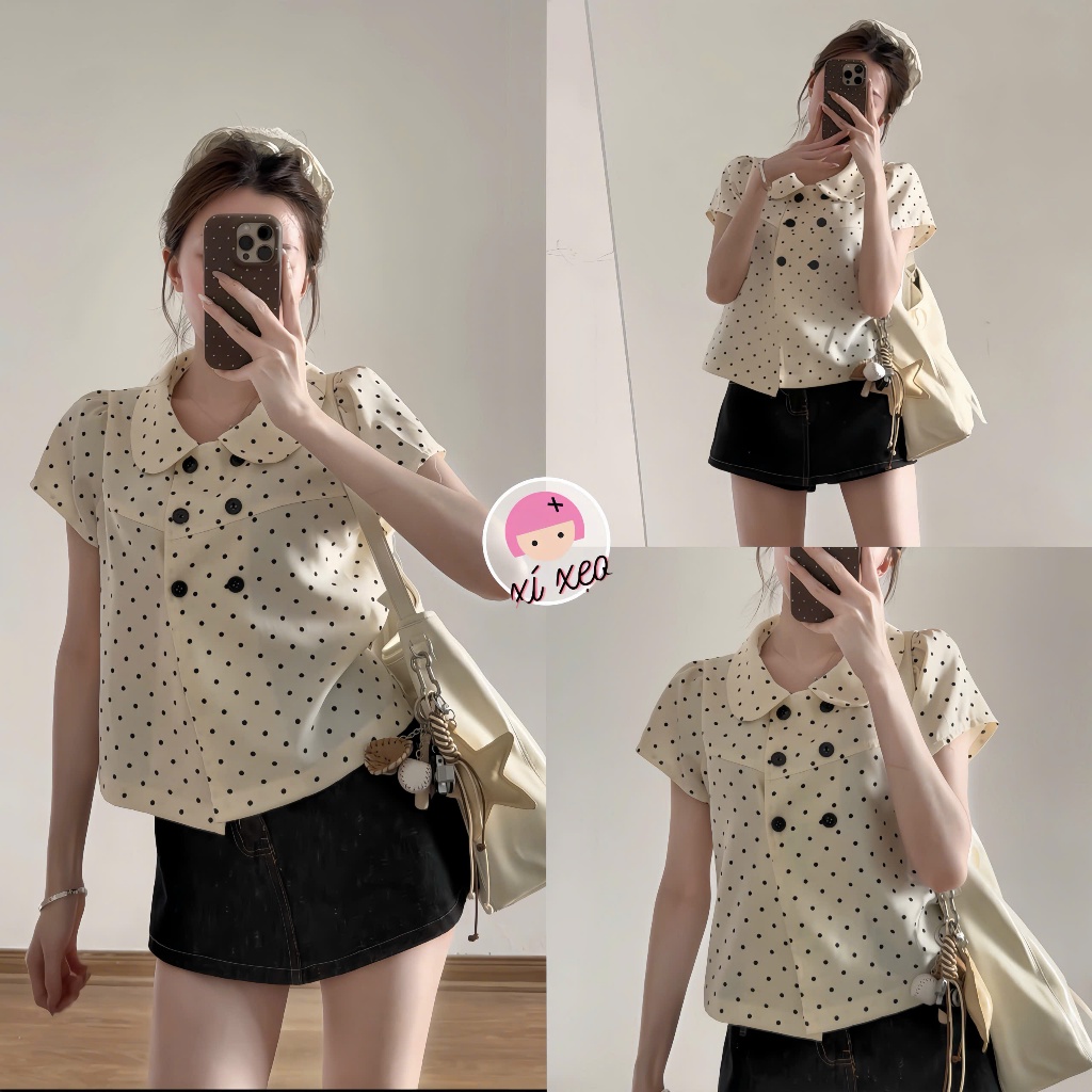 Áo babydoll tay ngắn cổ sen họa tiết chấm bi phong cách hàn quốc xixeoshop - A44 | BigBuy360 - bigbuy360.vn