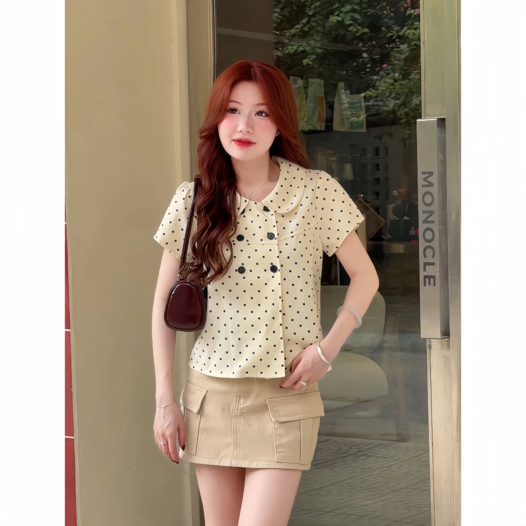 Áo babydoll tay ngắn cổ sen họa tiết chấm bi phong cách hàn quốc xixeoshop - A44 | BigBuy360 - bigbuy360.vn