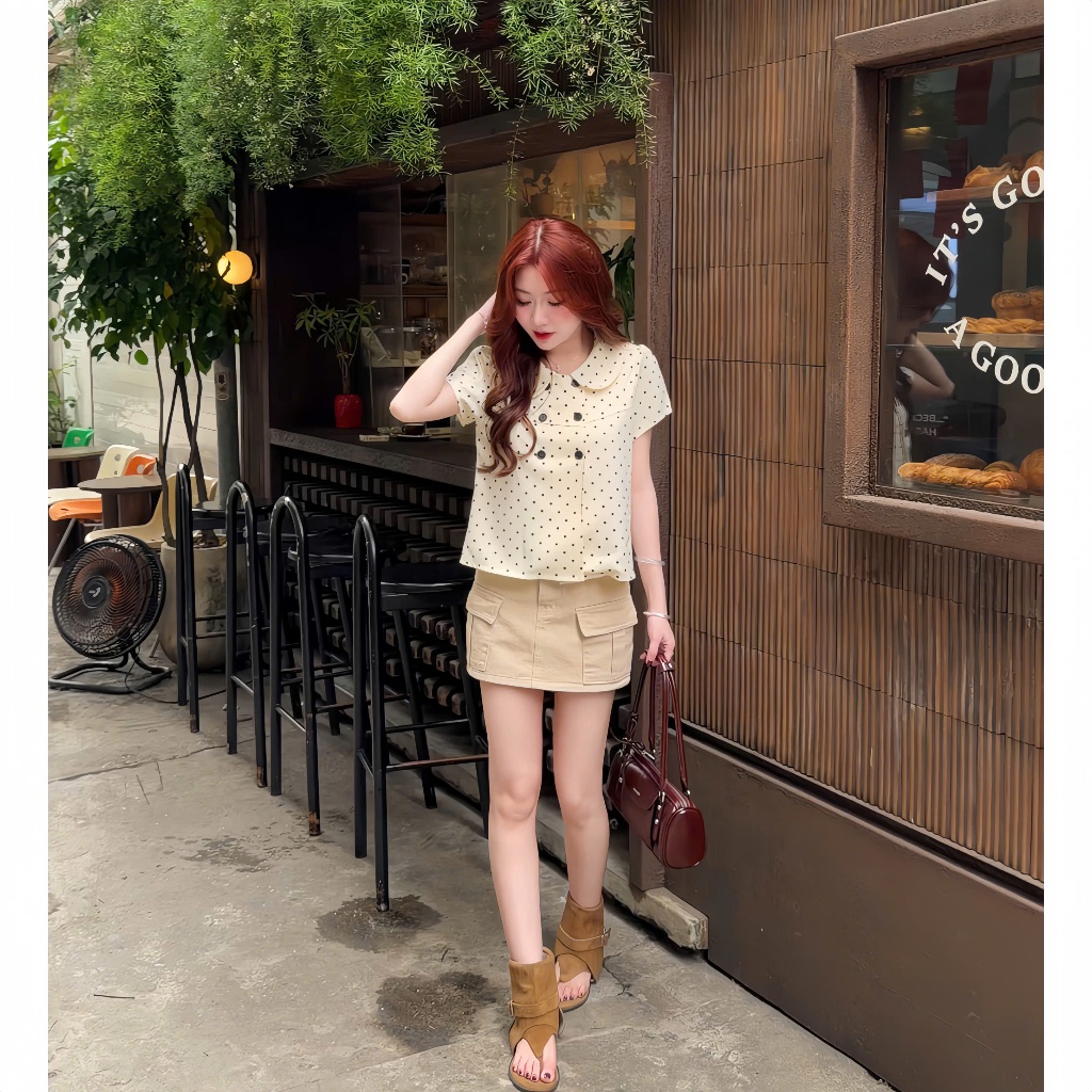 Áo babydoll tay ngắn cổ sen họa tiết chấm bi phong cách hàn quốc xixeoshop - A44 | BigBuy360 - bigbuy360.vn