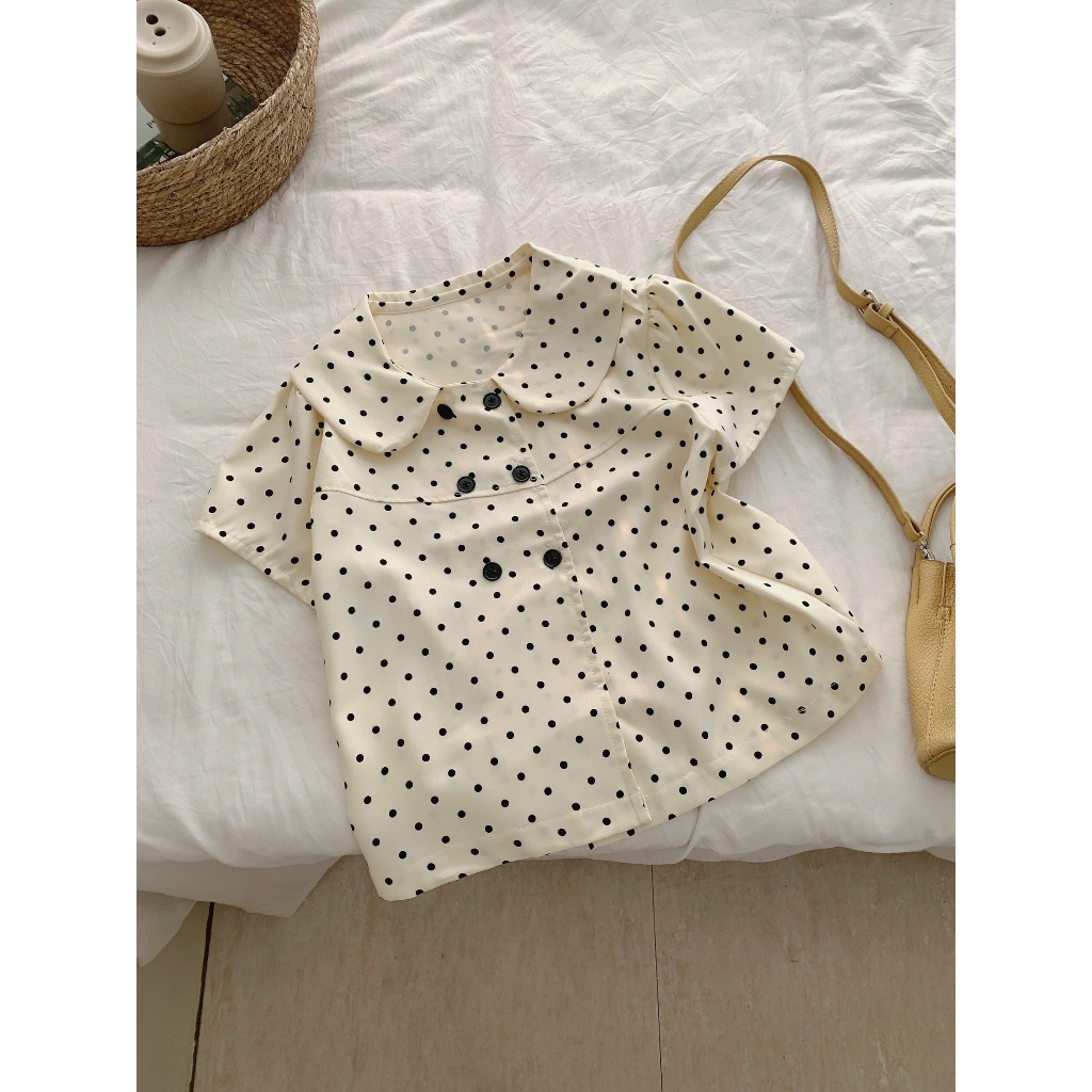 Áo babydoll tay ngắn cổ sen họa tiết chấm bi phong cách hàn quốc xixeoshop - A44 | BigBuy360 - bigbuy360.vn