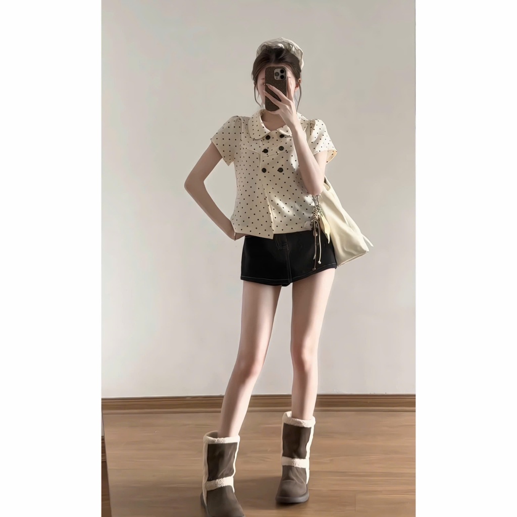 Áo babydoll tay ngắn cổ sen họa tiết chấm bi phong cách hàn quốc xixeoshop - A44 | BigBuy360 - bigbuy360.vn