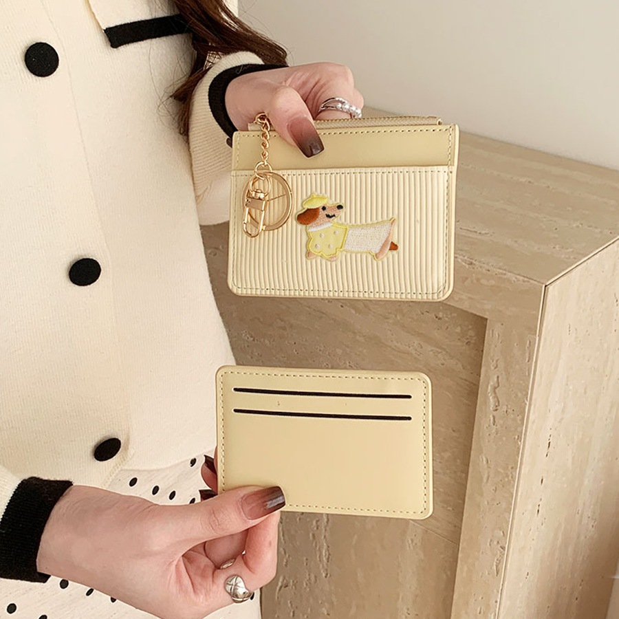 (V02) Ví Da Kèm Card Holder, Ví Đựng Thẻ Nhiều Ngăn Màu Pastel Có Móc Khoá Hoạt Hình