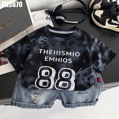 Set Áo Thun Tay Ngắn Họa Tiết Chữ Số 88 Quần Denim Bé Trai 1-5 Tuổi MINTSCLOSET Quảng Châu - TN3670