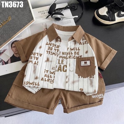 Set Áo Sơ Mi Tay Ngắn Họa Tiết Chữ Quần Đùi Áo Thun Bé Trai 1-5 Tuổi MINTSCLOSET Quảng Châu - TN3673