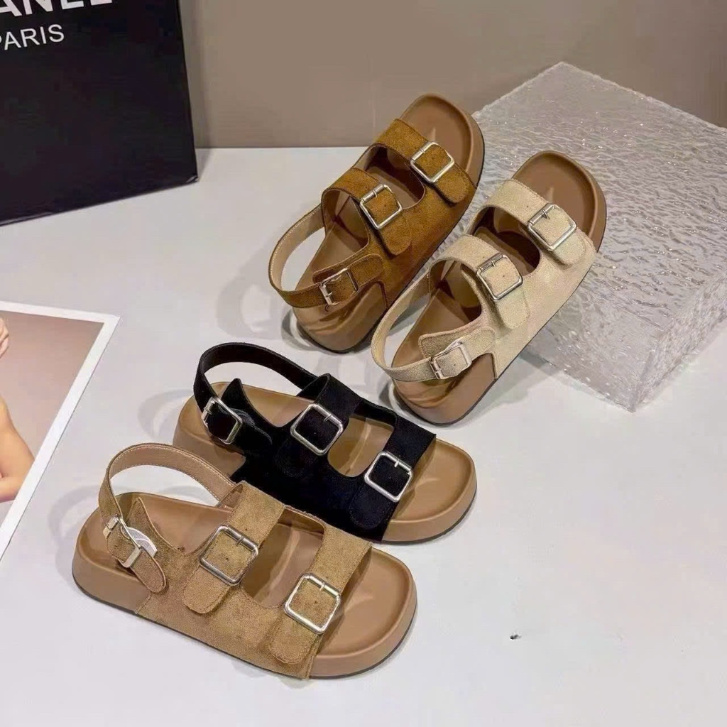 dép sandal nữ 3 màu đế siêu nhẹ quai da 2 quai cài HERIN