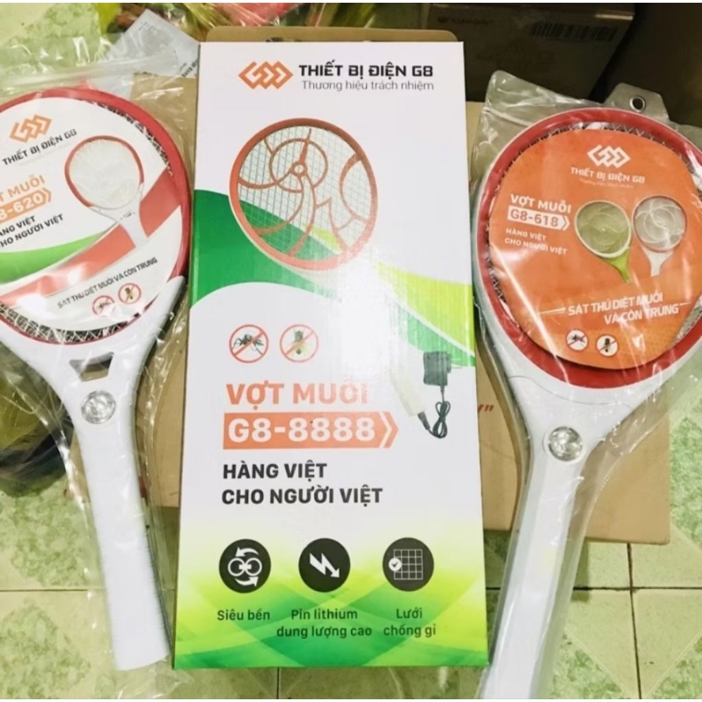 Vợt Bắt Muỗi Cao Cấp G8 ( G8-618, G8-620, G8-8888 ) Hàng Việt Nam, Pin Siêu Bền , Lưới 3 Lớp  An Toà