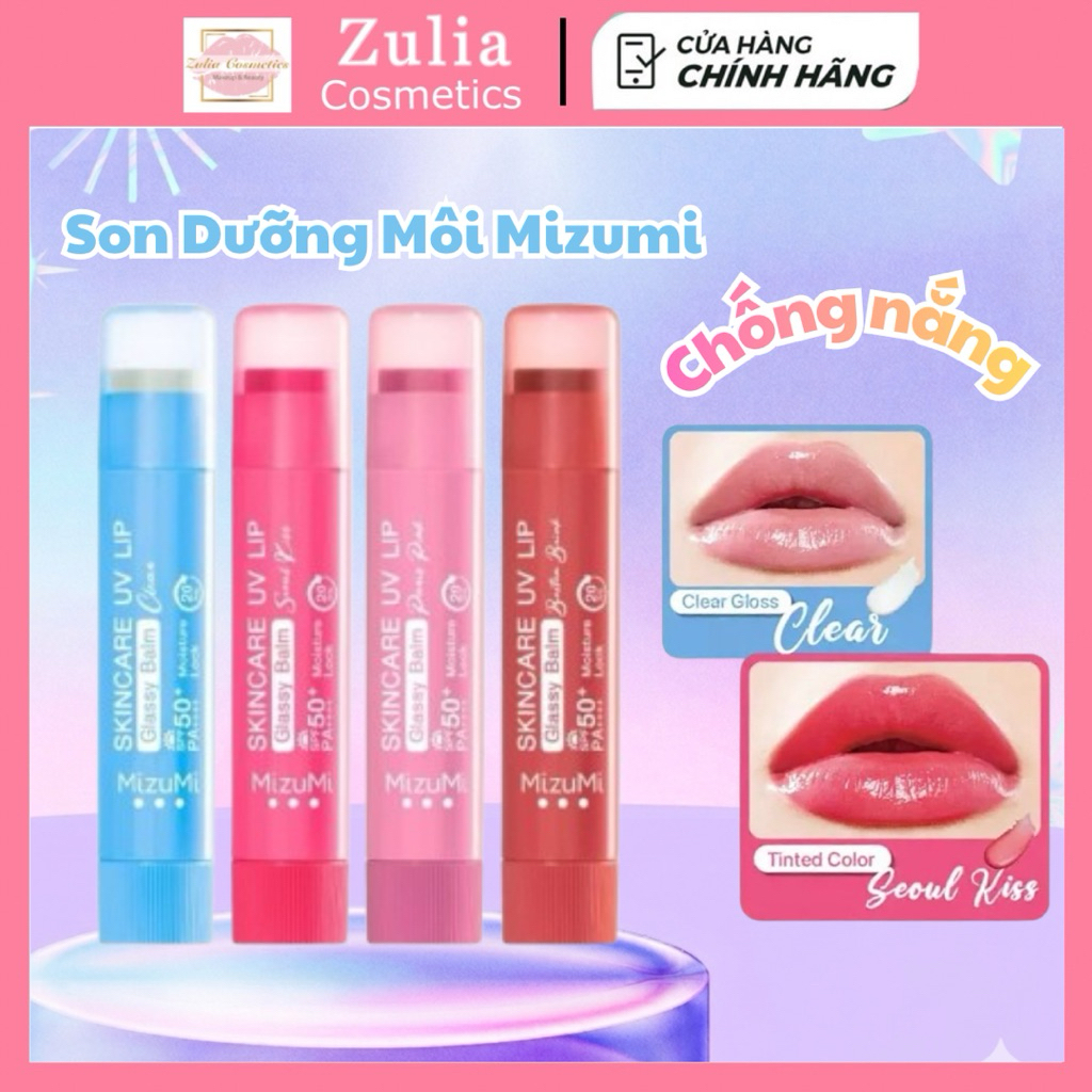 Son Dưỡng Môi MizuMi Skincare UV Lip Glassy Balm Clear SPF 50+ PA++++ 3.5G