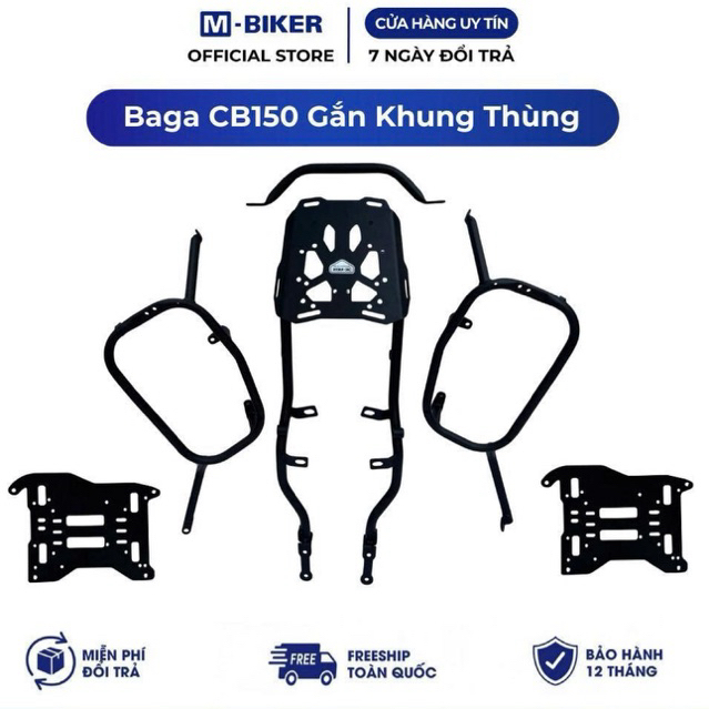 Baga CB150R, Cảng CB150R Gắn Khung Thùng M-Biker. Thép CNC Sơn Tĩnh Điện Chắc Chắn, Lắp Đặt Dễ Dàng