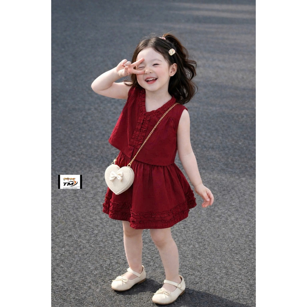 Váy cho bé gái, Sét đồ áo sát nách chân váy chữ a thiết kế bèo nhún xòe cho bé 10-35kg Luna Kids