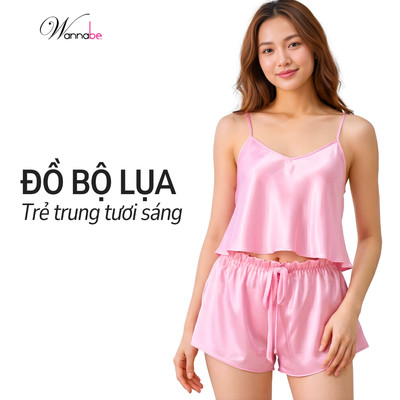 Đồ bộ mặc nhà WANNABE đồ bộ quần short áo croptop cut-out lưng phối ren mang lại vẻ duyên dáng BSS07