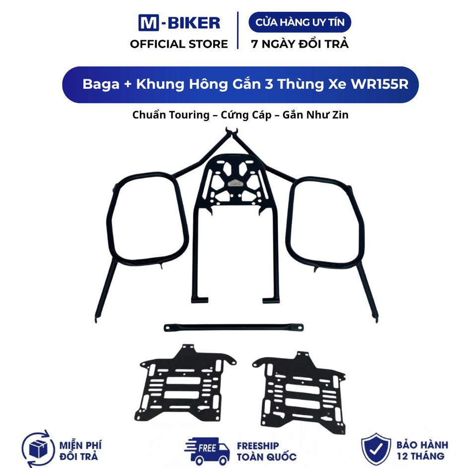 Baga WR155R Gắn Khung Hông Gắn 3 Thùng Xe WR155R M-Biker. Chuẩn Touring, Cứng Cáp, Gắn Như Zin