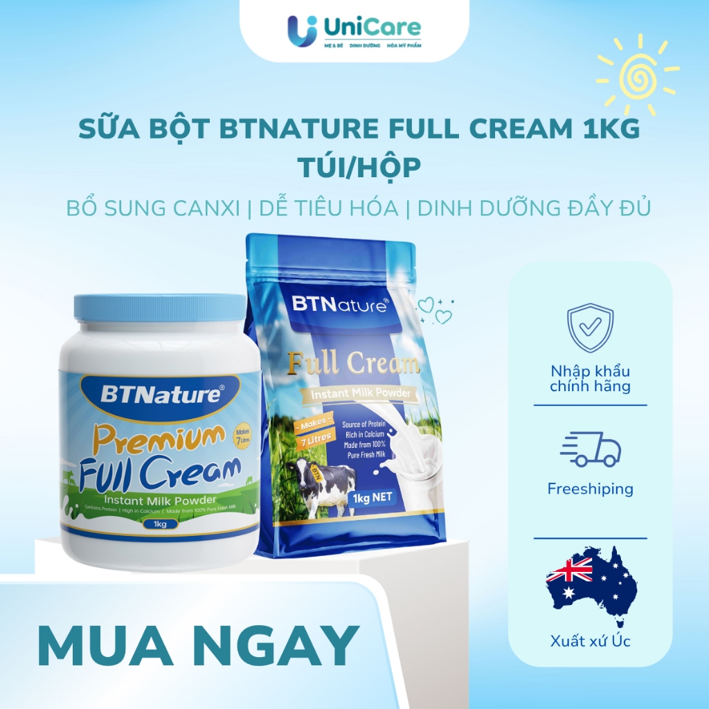 Sữa Bột BTNature Premium Full Cream 1kg – Sữa Nguyên Kem Úc | Bổ Sung Dinh Dưỡng Cho Cả Gia Đình
