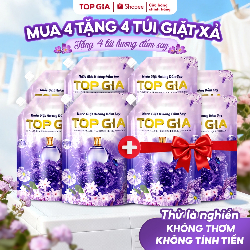 [MUA 4 TẶNG 4] Nước Giặt Xả TOPGIA Hương Đắm Say Dịu Nhẹ An Toàn Làm Sạch Vết Bẩn Lưu Hương 72H