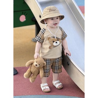 Set Bộ Kẻ Gấu Nâu Cực Xinh và HOT HIT Quà Tặng dành Cho Bé Trai và Bé Gái size 8-21Kg Chất Cotton TiCi Thoải Mái Mềm Mại