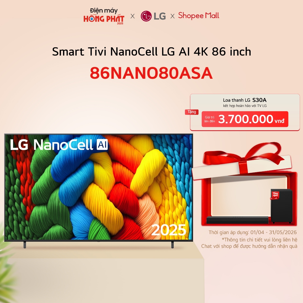 Smart Tivi NanoCell LG AI 4K 86 Inch - 86NANO80ASA [Giao-Lắp HCM]