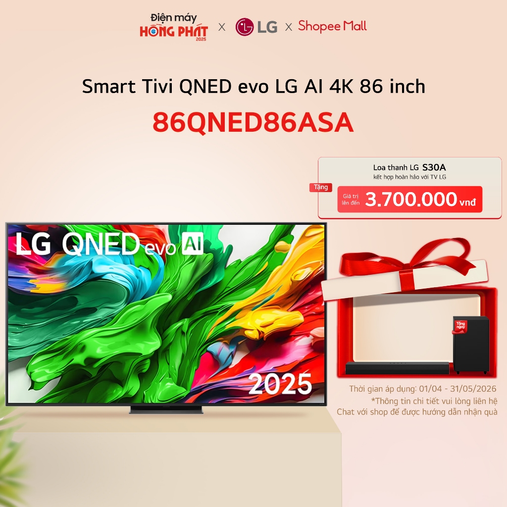 Smart Tivi LG AI 2025 QNED evo AI Mini LED QNED86 86 inch 86QNED86ASA [Giao-Lắp HCM]