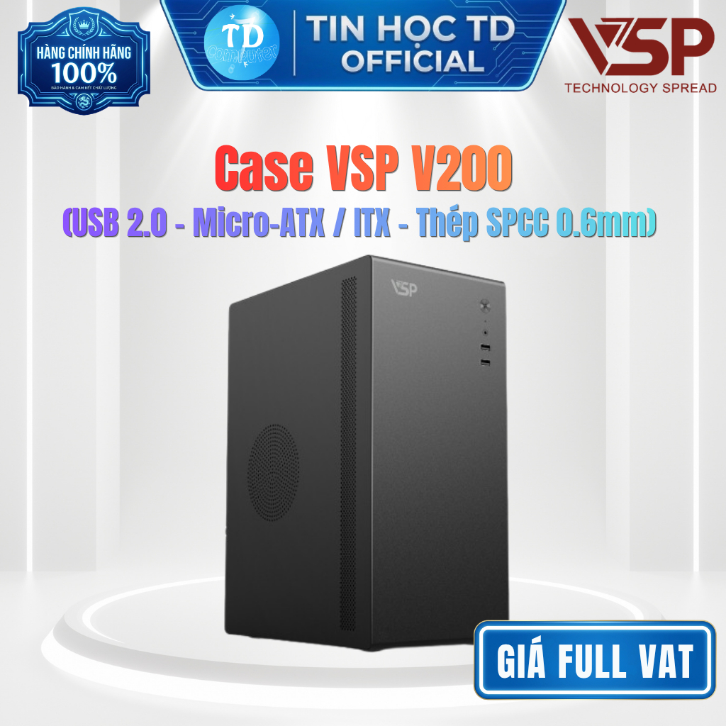 Vỏ Case VSP VSP V200 (Đen) – Mini Tower nhỏ gọn, thép dày cứng cáp - Chính hãng VSP phân phối