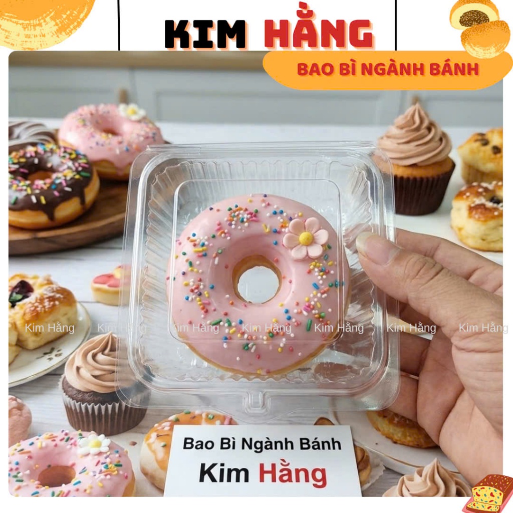 100 Hộp H52 thấp đựng bánh su kem - Hộp đựng bánh donut  - Hộp H52 thấp đựng bánh bông lan ,....