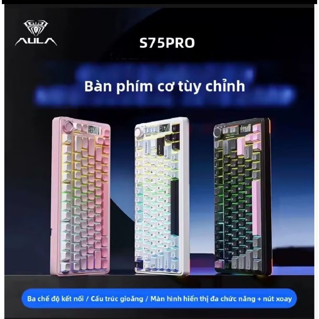 (new-hoả tốc)bàn phím cơ không dây aula s75 pro 3 mode new