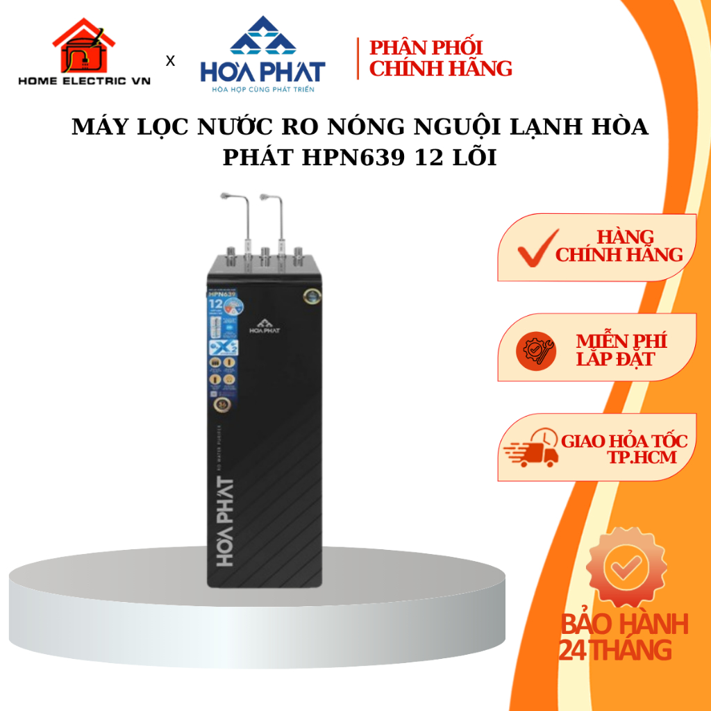 Máy lọc nước RO nóng nguội lạnh Hòa Phát HPN639 12 lõi