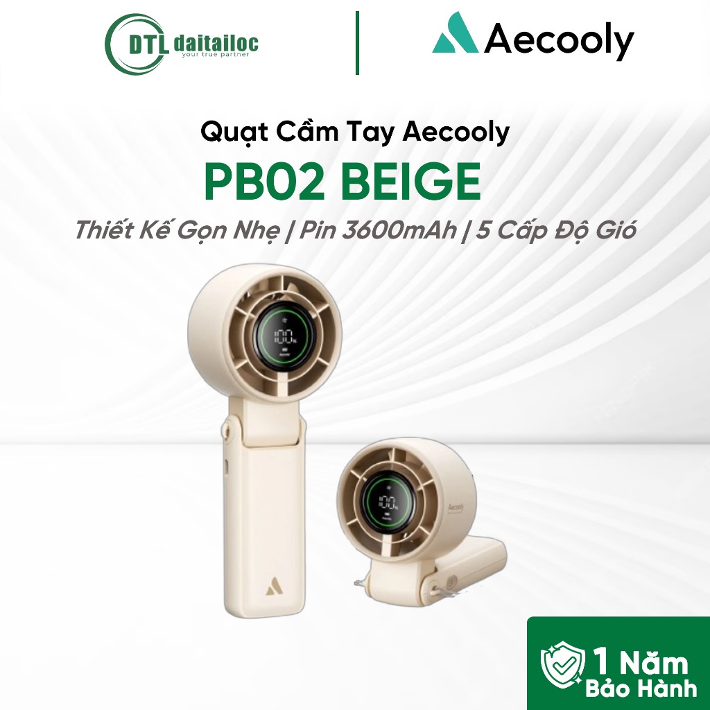 Quạt cầm Tay AECOOLY PB02 BEIGE | Chính hãng | Bảo hành 12 tháng
