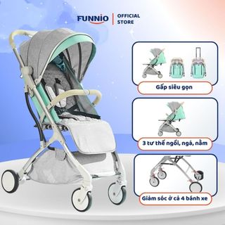 Xe đẩy gấp gọn cho bé từ sơ sinh Funnio Tianrui TR18 siêu gọn có tay kéo vali, để trước xe máy ga