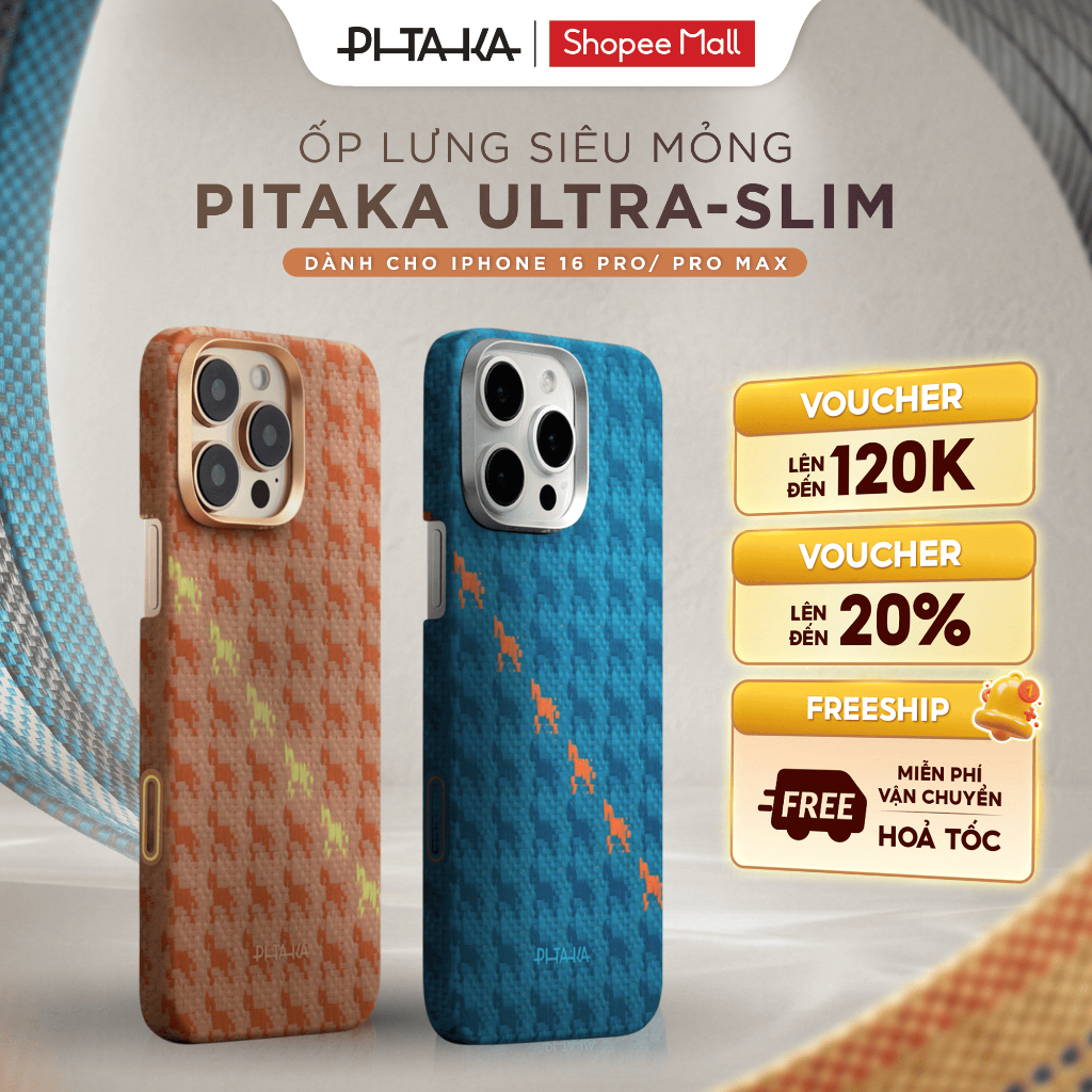 [iPhone 16 Pro/ Pro Max] Ốp lưng PITAKA Ultra-Slim /Tactile Woven – Công Nghệ PitaTap, Sợi Aramid Ca