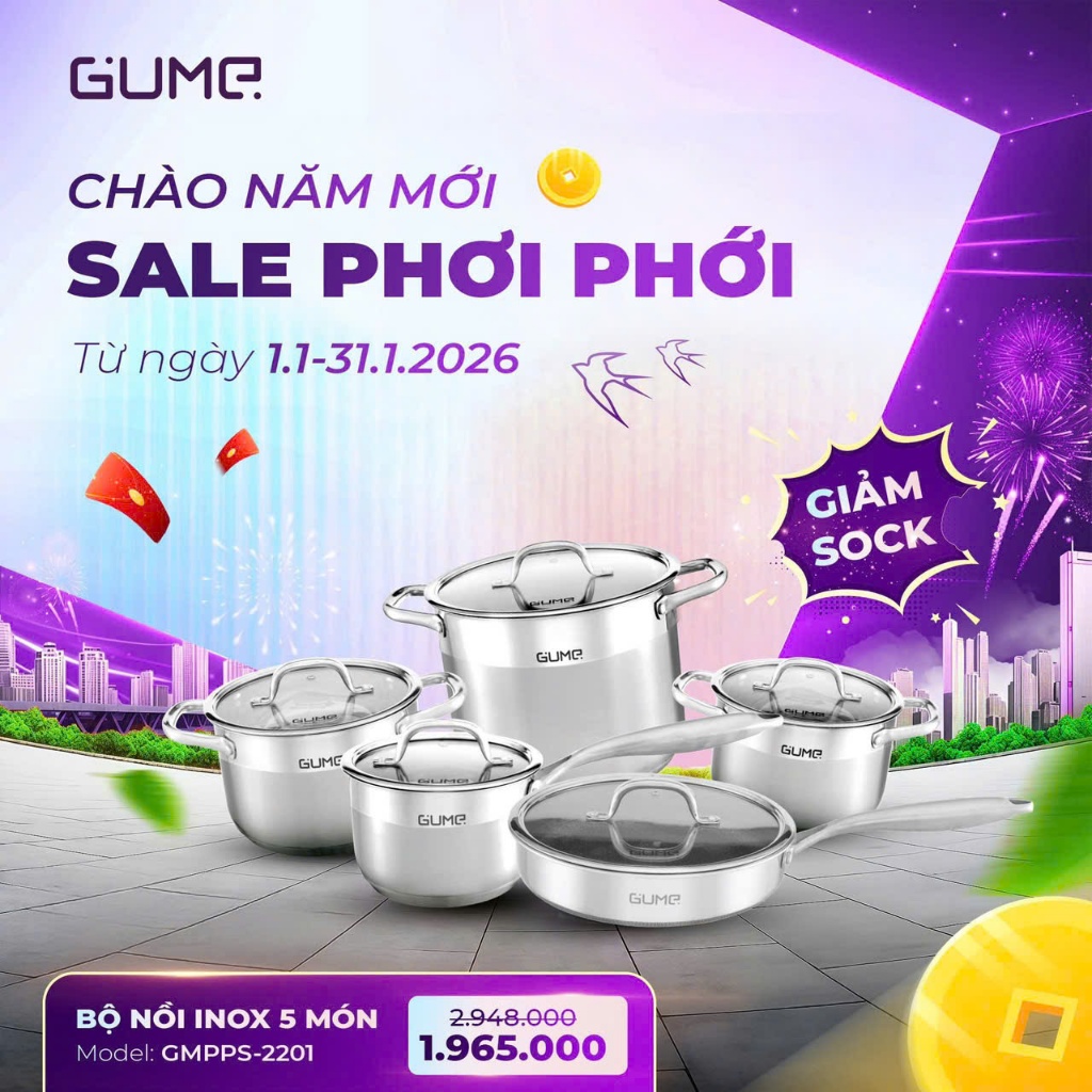 BỘ NỒI CHẢO 5 MÓN CAO CẤP GUME GMP PS-2201,BỘ NỒI 3 MÓN GUME GMP19, BỘ NỒI 3 món GM-3566