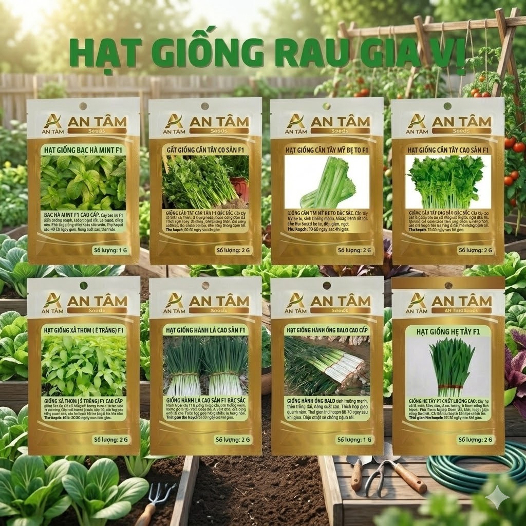 COMBO HẠT GIỐNG RAU GIA VỊ VIỆT 🌿 Hành – Hẹ – Húng Quế – Kinh Giới – Ngò Gai – Tía Tô túi zíp