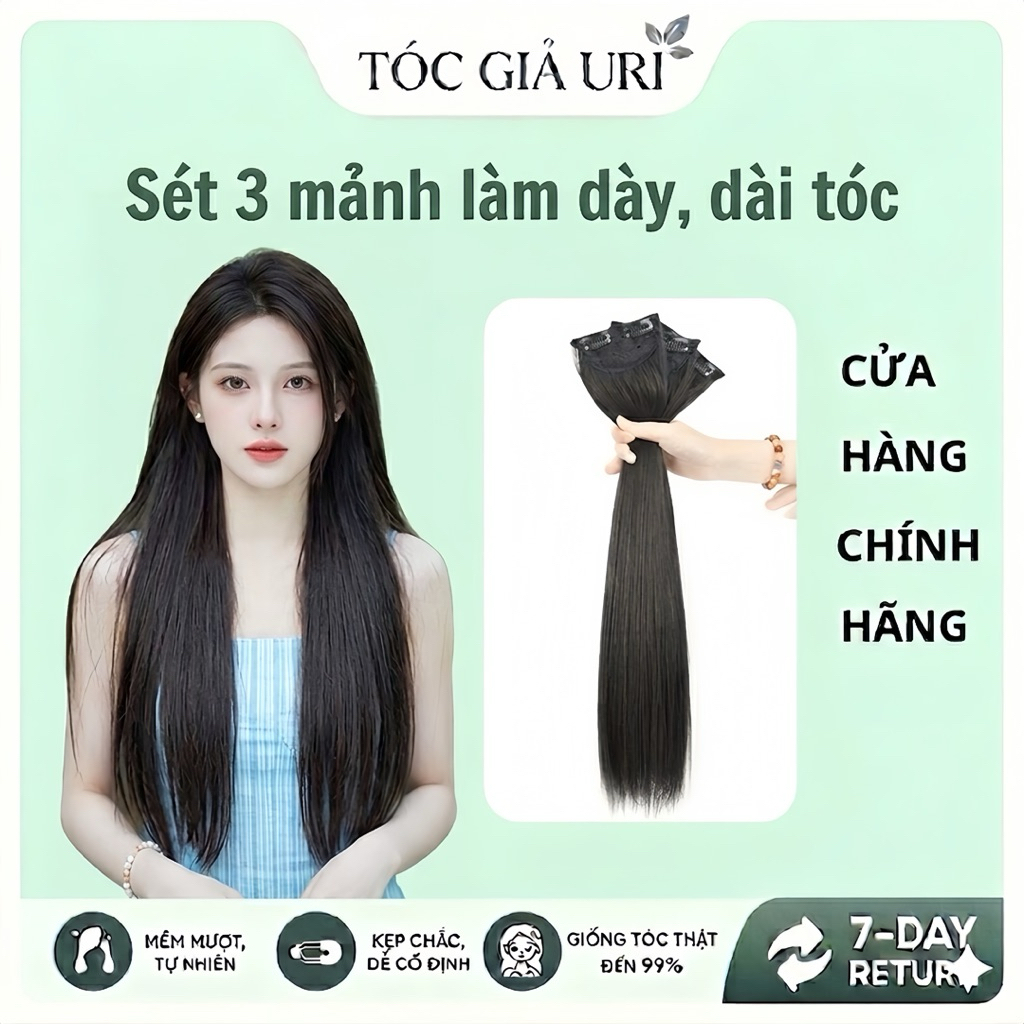 Sét 3 Mảnh Tóc Giả Kẹp Phím Làm Dày Dài Tóc Thẳng Tự Nhiên - TÓC GIẢ URI - Giống Tóc Thật 99% URI14