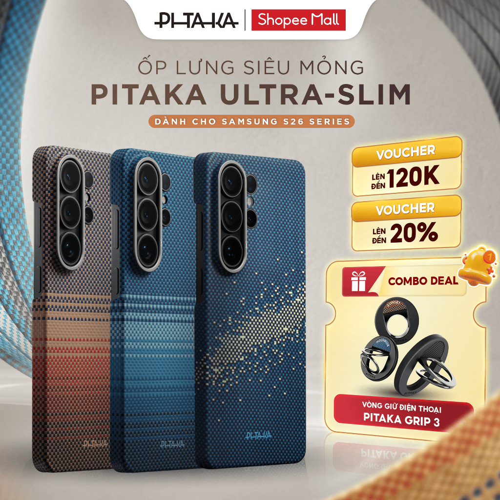 [COMBO - Samsung S26 Series] Ốp Lưng PITAKA UltraSlim/ ProGuard & Vòng Magez Grip 3 – Mỏng Nhẹ, Cao 
