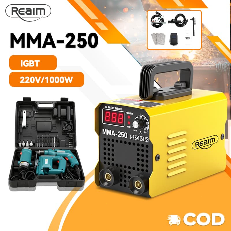 REAIM Máy hàn điện tử mini MMA250 siêu nhỏ máy hàn que Bộ máy mài góc Đầy Đủ Phụ Kiện Lõi Đồng 220V
