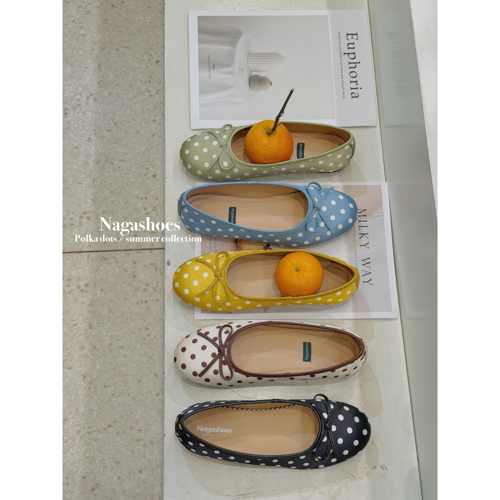 GIÀY BÚP BÊ NAGASHOES CHẤM BI NƠ MŨI TRÒN NAB145