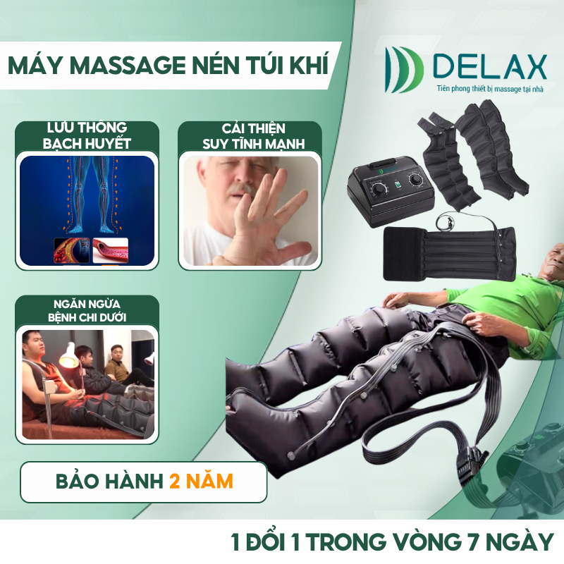 Máy Massage Nén Khí DELAX Mát Massage Trị Liệu Giãn Tĩnh Mạch, Massage Tay Chân Bụng, Xoa Bóp Áp Lực