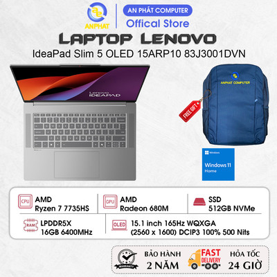 Laptop Lenovo IdeaPad Slim 5 OLED 15ARP10 83J3001DVN, Ryzen 7 7735HS, 16GB RAM, 512GB SSD, 15.1 2K OLED, Win11