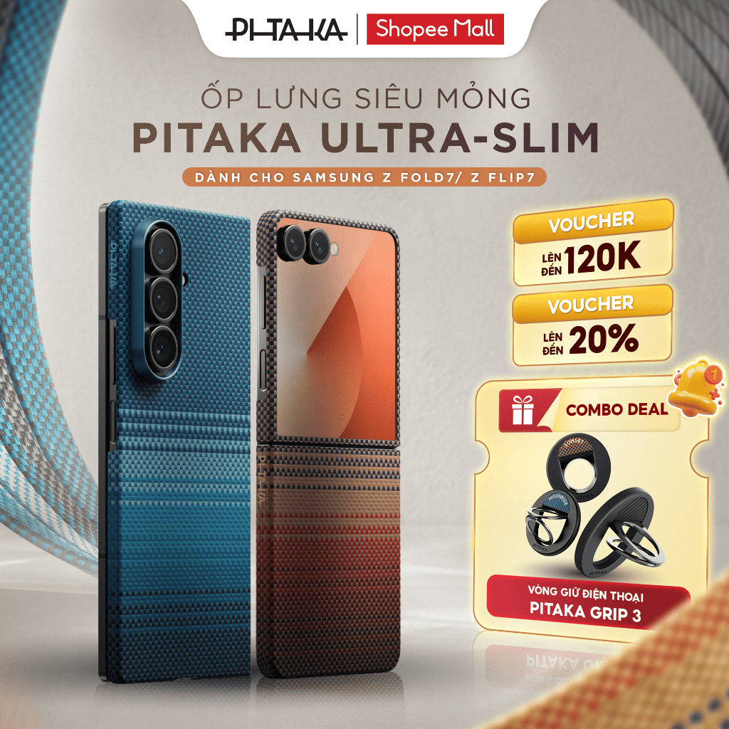 [COMBO - Samsung Z Fold7/ Z Flip7] Ốp Lưng PITAKA Ultra-Slim & Vòng Magez Grip 3 – Mỏng Nhẹ, Cao Cấp