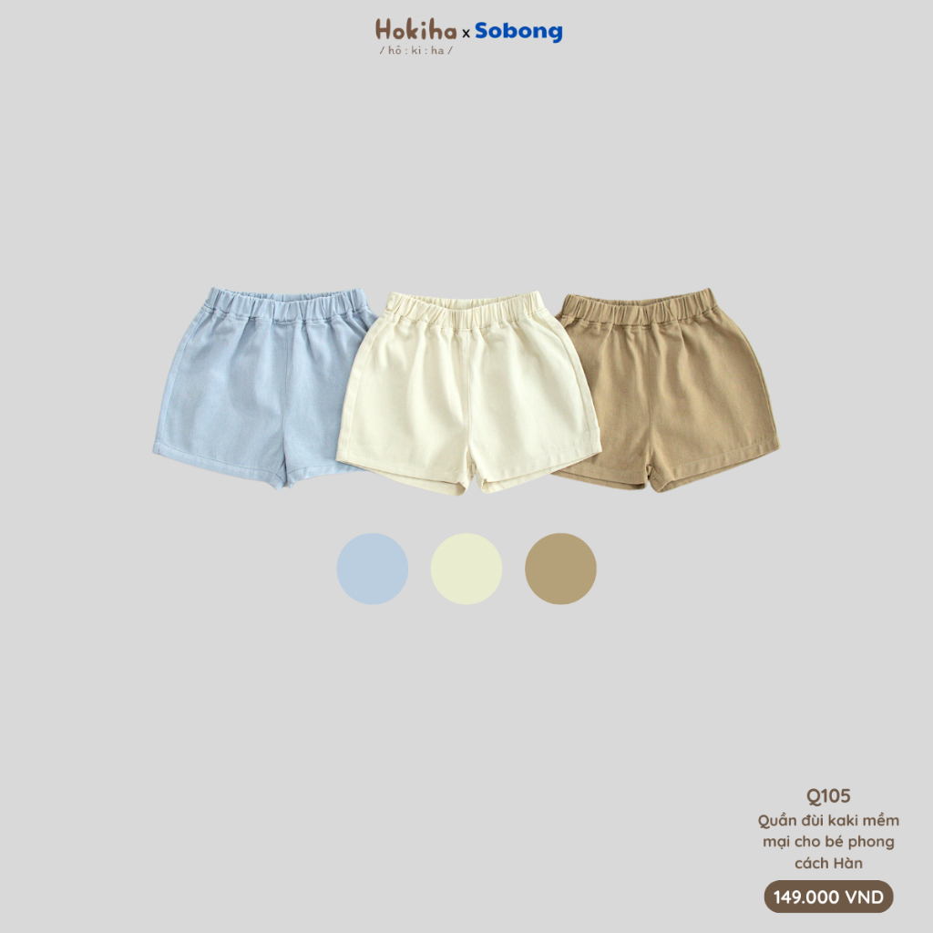 Quần đùi kaki trơn basic mùa hè cho bé Hokiha vải kaki mềm mại, thoáng mát từ 8-17kg QQ105