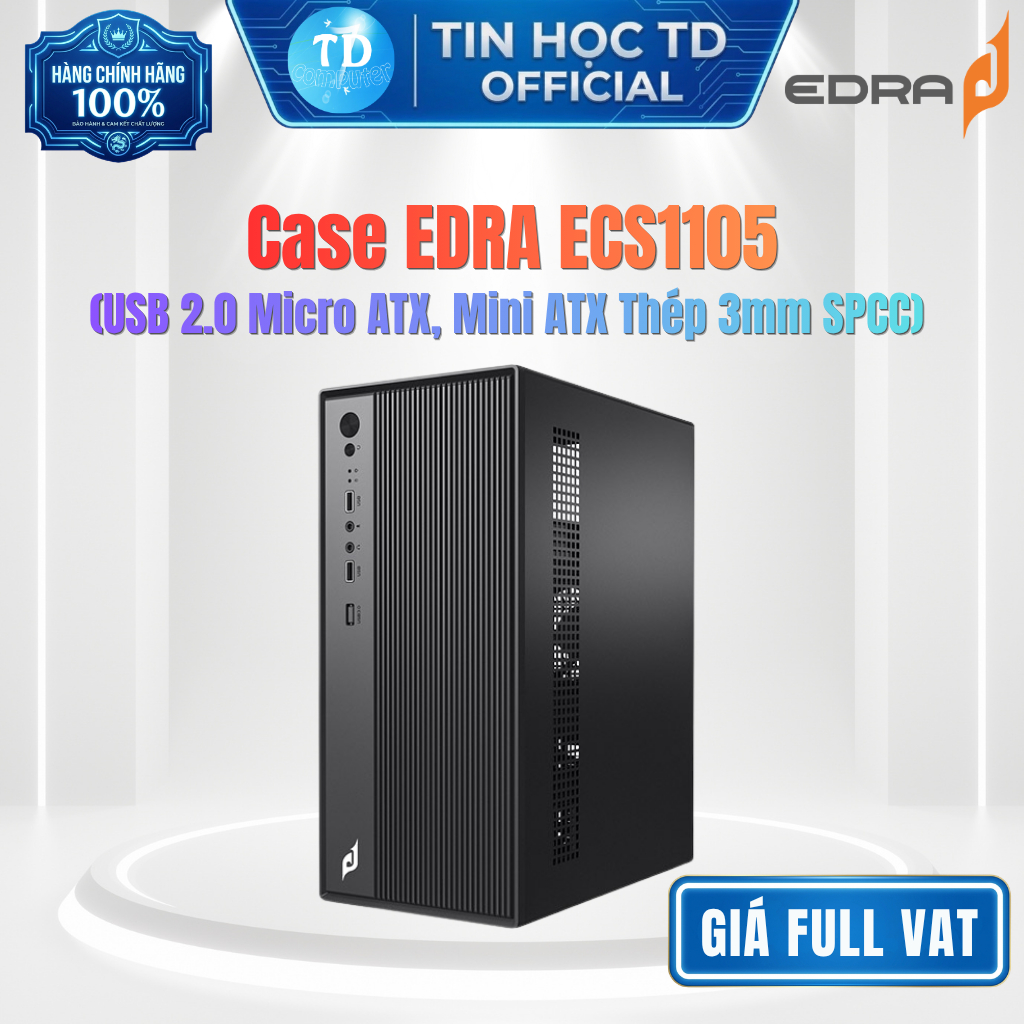 Vỏ Case EDRA ECS1105 (USB 2.0 Micro ATX, Mini ATX Thép 3mm SPCC) - Chính hãng Hưng Long phân phối