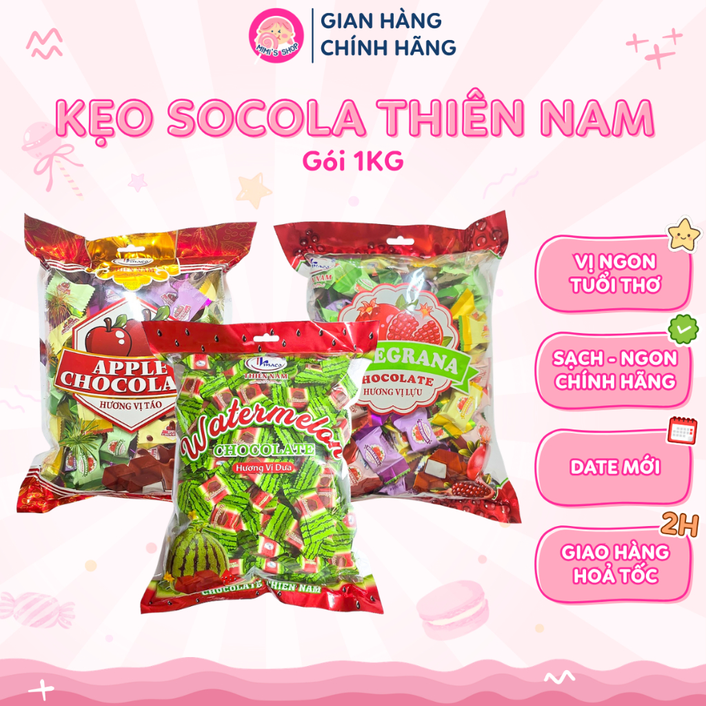Socola Dưa Hấu Thiên Nam Gói 1kg, Kẹo Socola Dưa hấu, Lựu, Táo, Vị Sữa Chua | Mimi's Shop