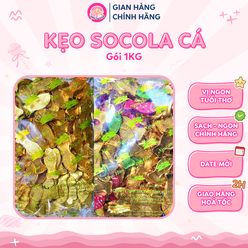 Kẹo Socola Cá Vàng 9999 Ngọc Hân Gói 1kg, Kẹo Socola Thỏi Vàng Ngọt Dịu, Đồ Ăn Vặt Tuổi Thơ Date Mới