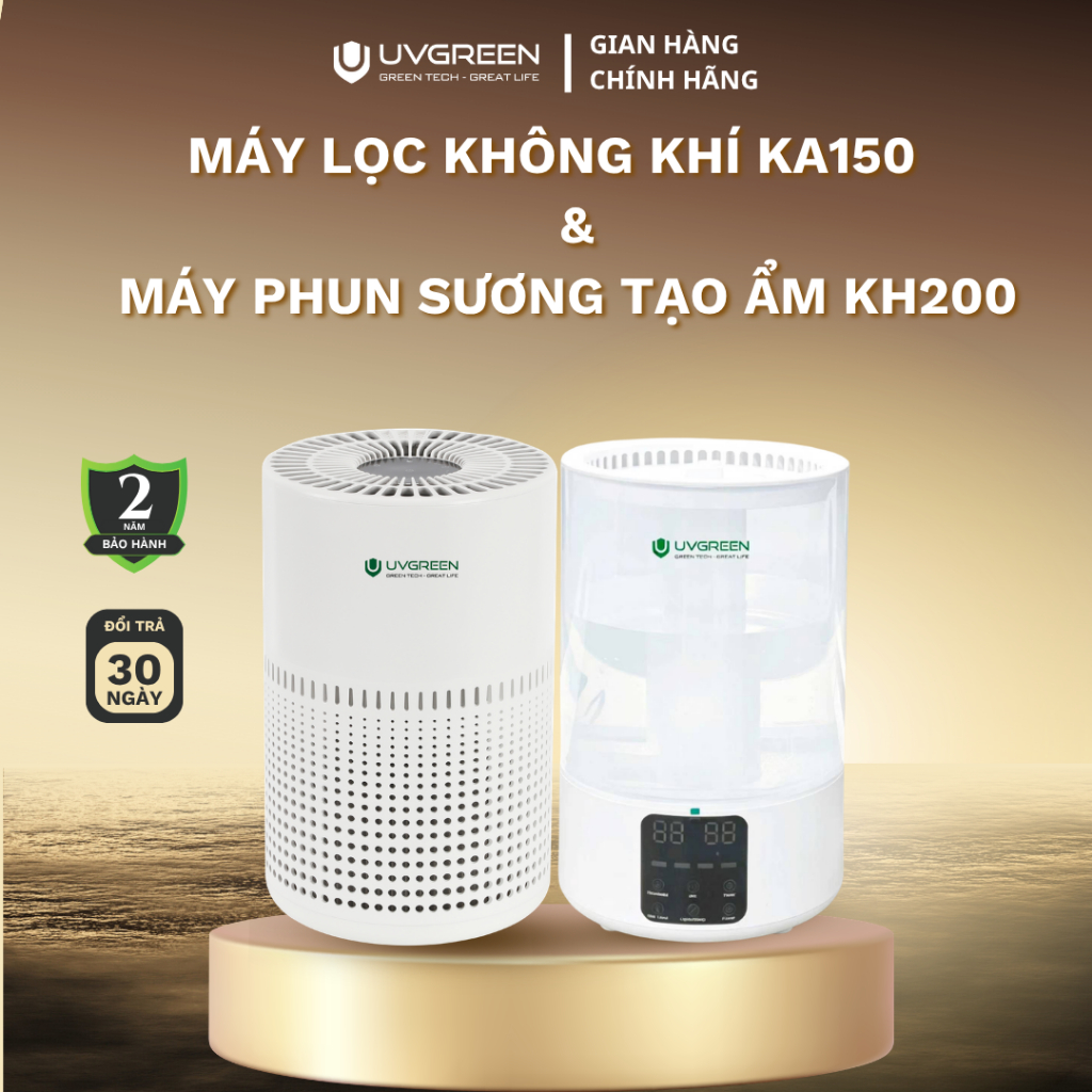[SKVL] Combo Máy Lọc Không Khí UVC LED UVGREEN KA150 20m2 & Máy Phun Sương Tạo Ẩm, Giữ Ẩm KH200 5L