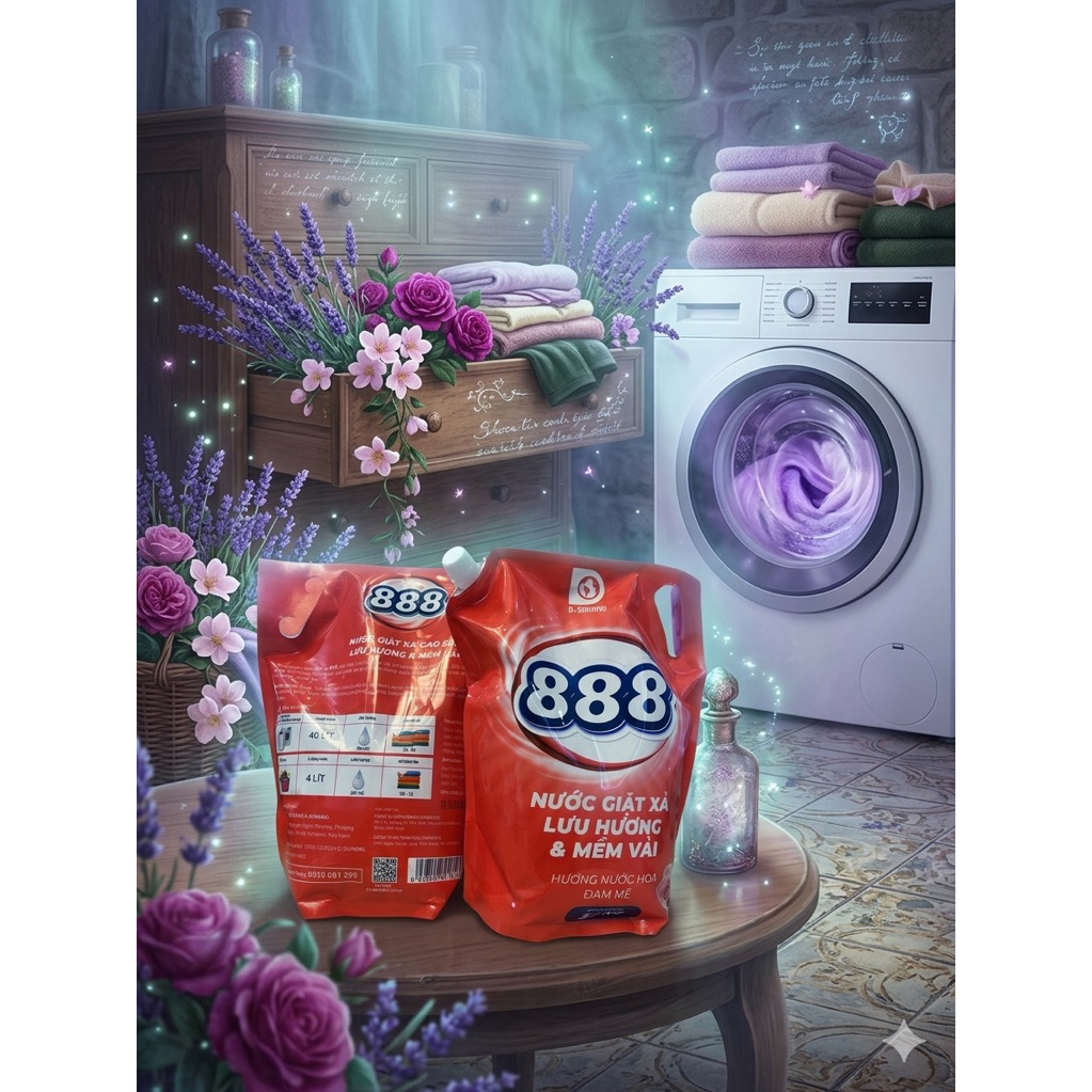 Combo 5 túi Nước giặt xả 888 cao cấp 888 hương nước hoa đam mê D Shining thùng 16kg tiết kiệm