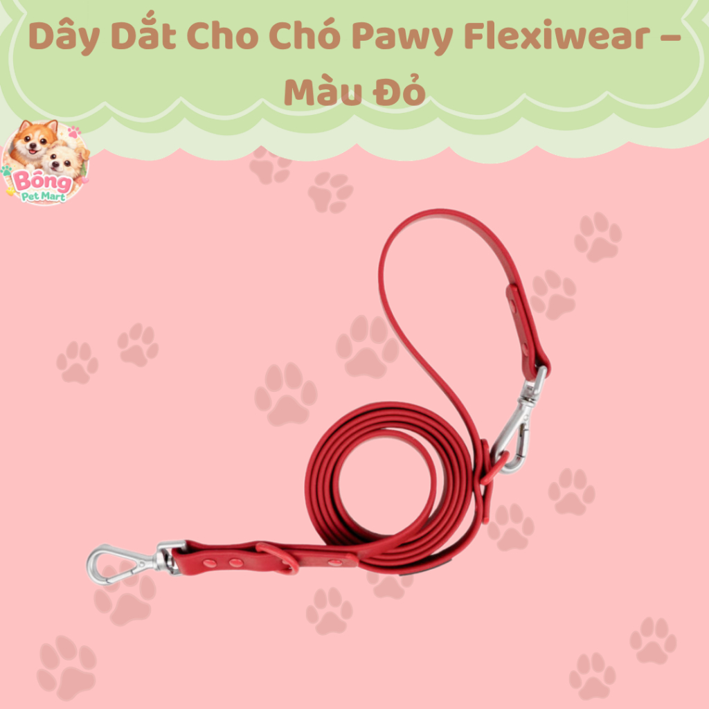 Dây Dắt Cho Chó Pawy Flexiwear – Màu Đỏ - Bông Pet Mart