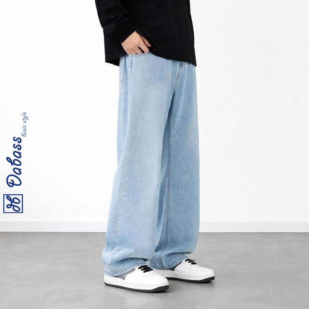 Quần Jeans Nam DABASS Ống Suông Rộng Basic Màu Xanh Nhạt Unisex Chất Denim Mềm Dễ Phối Đồ