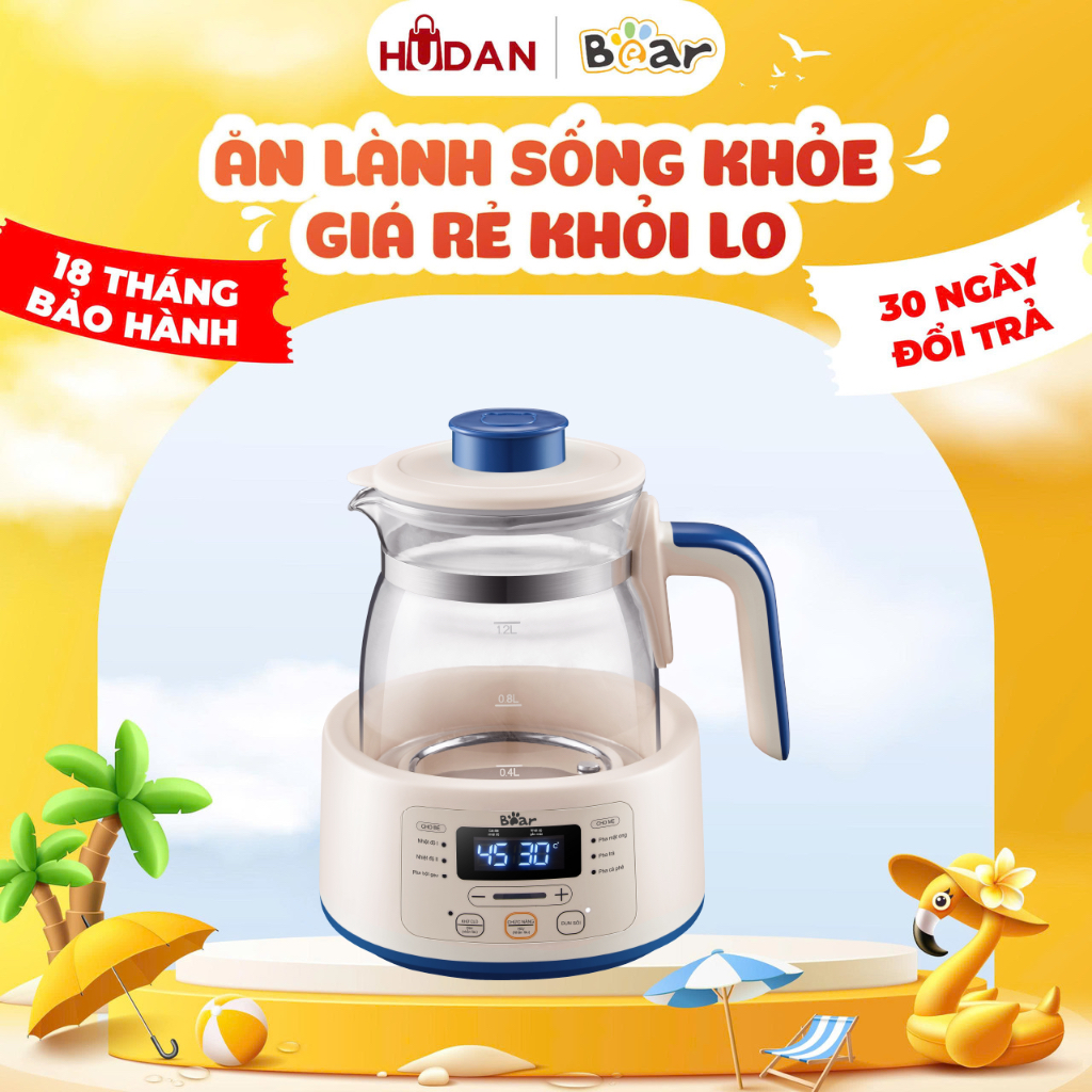 Máy đun nước pha sữa BEAR 1.2L TNQ-D12D1 Tiếng Việt Có Đèn Ban Đêm BH 18 tháng