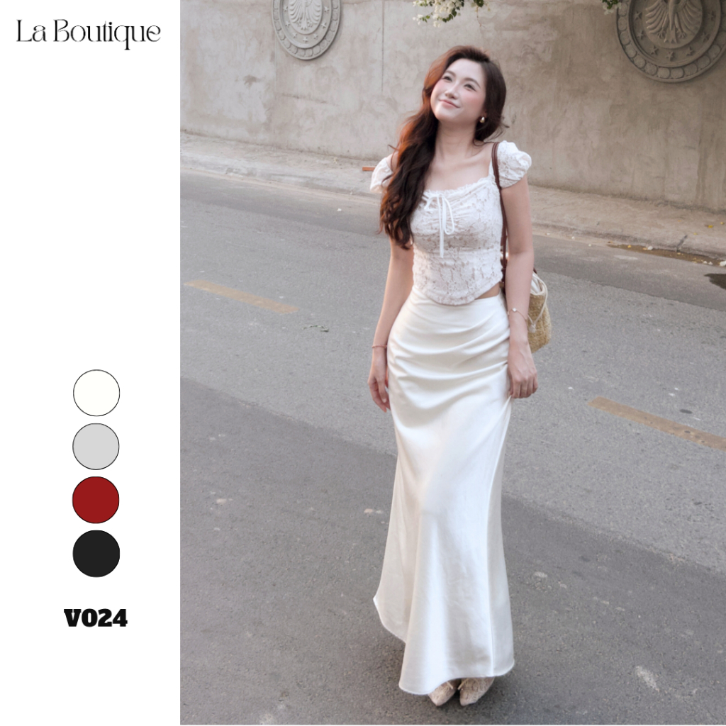 Chân Váy Dài Lụa Nhũ Dáng Suông Nhún Eo La Boutique V024 | BigBuy360 - bigbuy360.vn