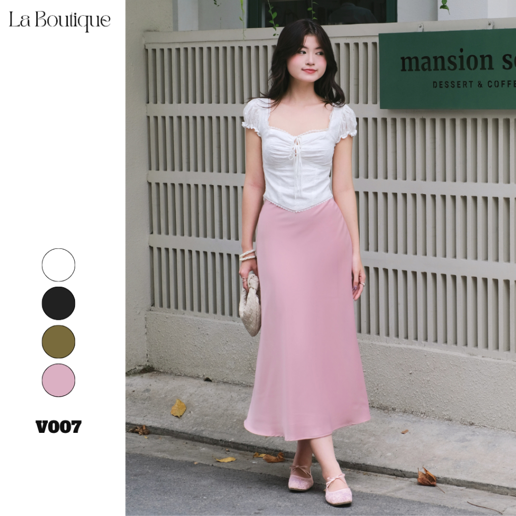Chân váy lụa vân gỗ dáng ngắn cạp cao hai lớp dành cho nàng 1m50 La Boutique V007 | BigBuy360 - bigbuy360.vn