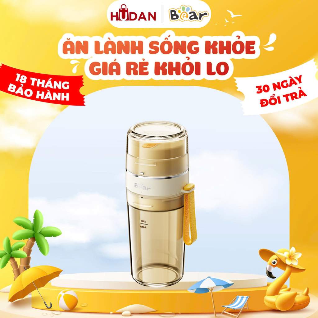 Máy xay cầm tay BEAR 0.4L SB-MX04K Tiếng Anh có pin lưỡi dao inox 304 BH 18 tháng